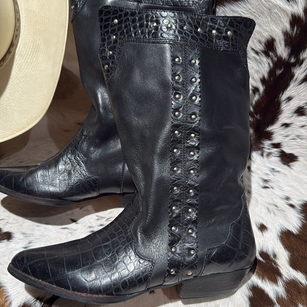 MARC ALPERT 100% LEATHER WESTERN STUDDED BOOTS BURNING MAN SIZE ‎ 8.5 T1 - Picture 3 of 12